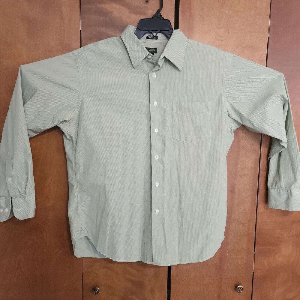 J Crew Mens Light Green Pinstripe Dress Shirt Size Large 16 16‎ 1/2 Cotton